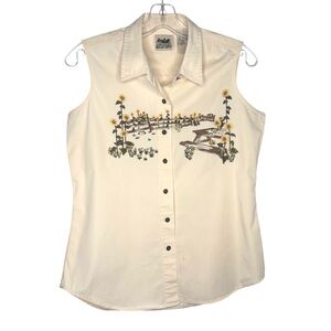Vintage Northern Reflections Sleeveless Button-Down Sunflower Shirt Cream Small